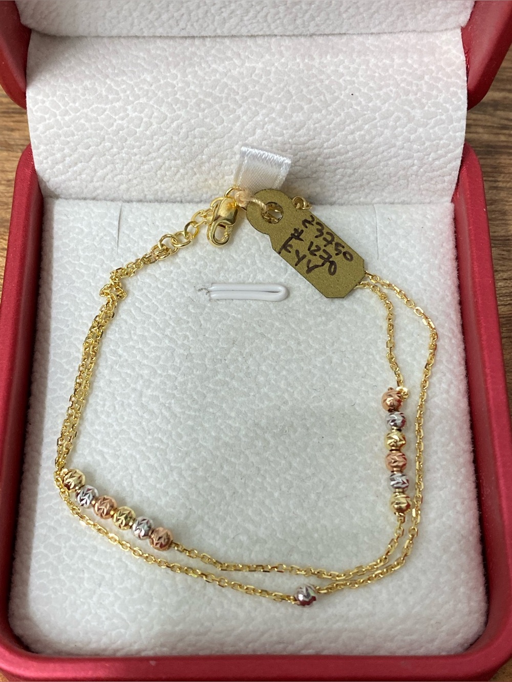 14k Yellow Gold Double Cable Chain Diamond Cut Ball Bracelet